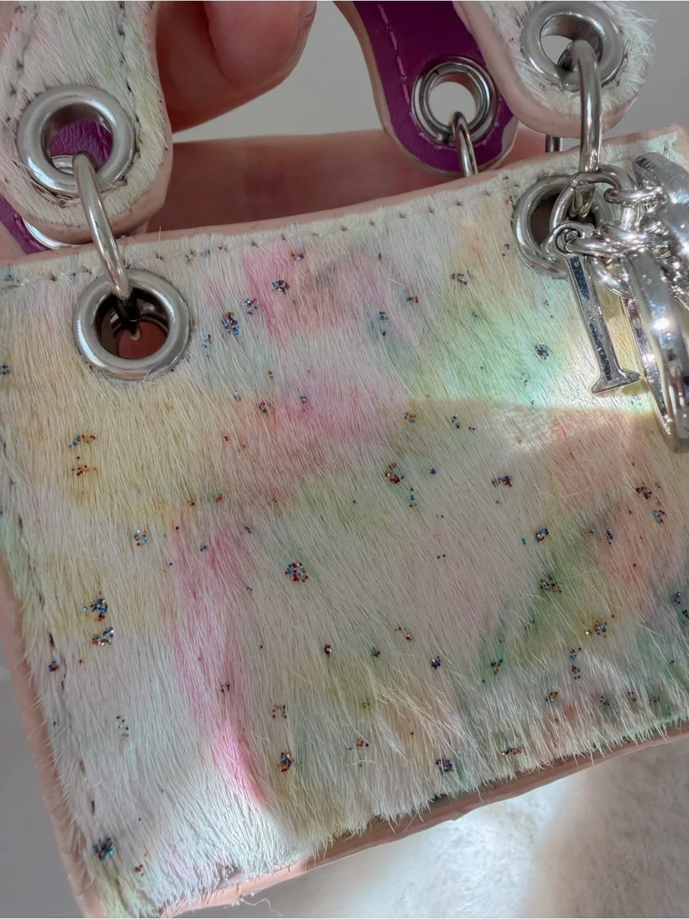 Pastel Shimmer Genuine Leather & Real Horsehair Mini Bag Charm